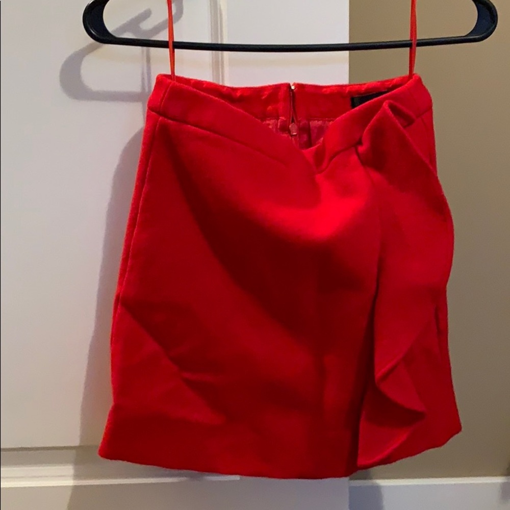 Jcrew red A-line wool mini skirt with ruffle size0